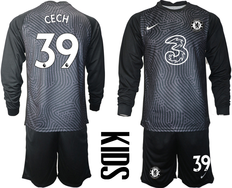 2021 Chelsea black Youth long sleeve goalkeeper 39 soccer jerseys